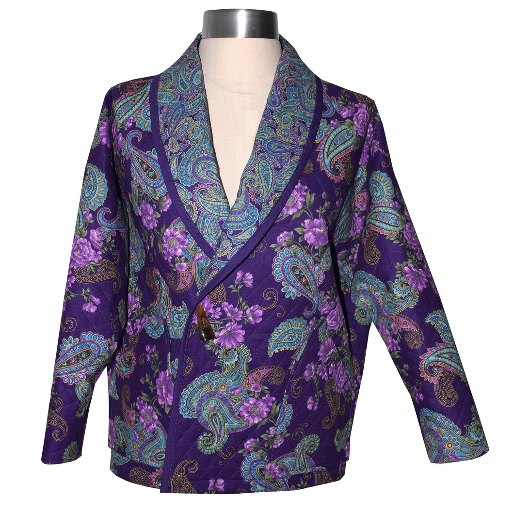 Cozy Quilted Purple Print Lined Jacket with Raglan Sleeves