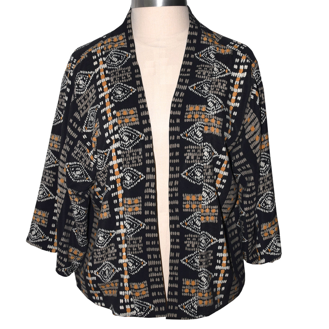 Luxurious Black & Gold Crow Pattern Crepe de Chine Silk Kimono Jacket