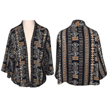 Load image into Gallery viewer, Luxurious Black &amp; Gold Crow Pattern Crepe de Chine Silk Kimono Jacket
