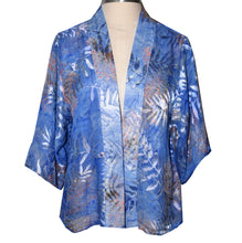 Load image into Gallery viewer, Elegant Devore Satin Chiffon Fern Blue Kimono Style Jacket
