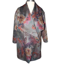 Load image into Gallery viewer, Beautiful Floral on Deep Gray Knit Wrap Jacket with Roll Collar
