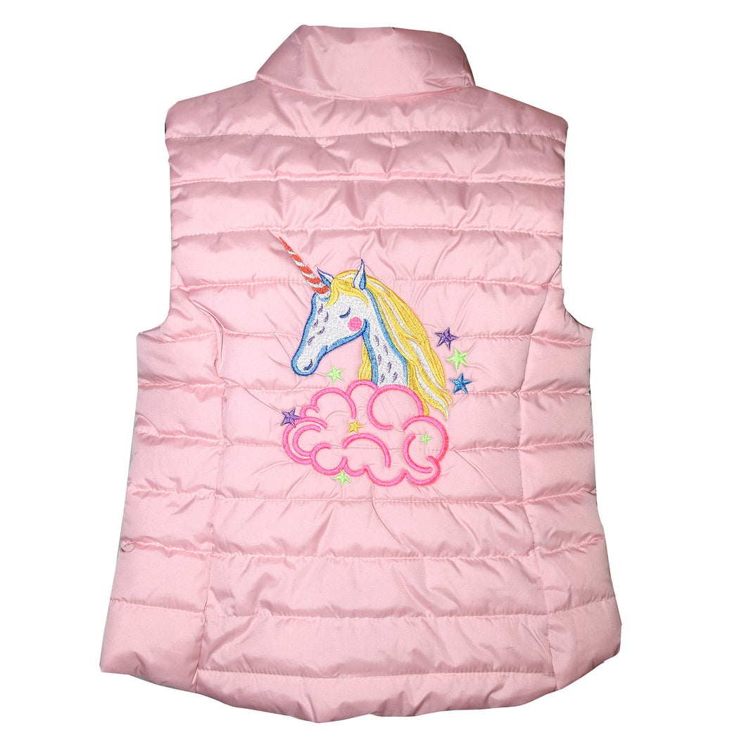 Child’s Pink Puffer Vest with Unicorn Embroidery  S 6-7