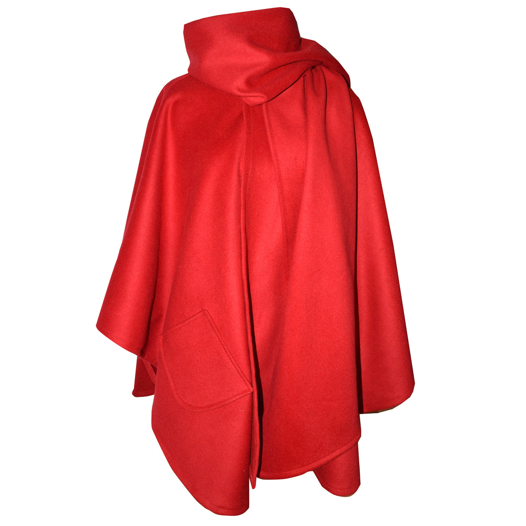 Gorgeous Red Soft Wool Blend Cape with Attached Scarf