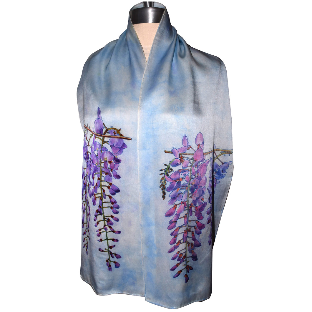 Luxurious Handpainted Wisteria Floral Silk Scarf/Wrap