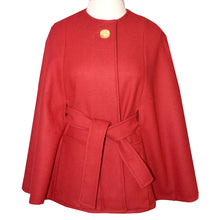Load image into Gallery viewer, Cherry Red Soft Wool Blend Cape with Detachable Scarf
