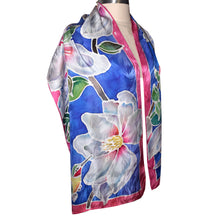 Load image into Gallery viewer, Gorgeous Handpainted Magnolia and Hummingbird Jacquard Silk Wrap
