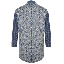 Load image into Gallery viewer, Handcrafted Indigo Print Cotton Kimono Jacket with Contrast Patchwork Neckband
