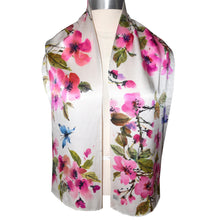 Load image into Gallery viewer, Handpainted Cherry Blossoms with Butterflies Charmeuse Silk Scarf
