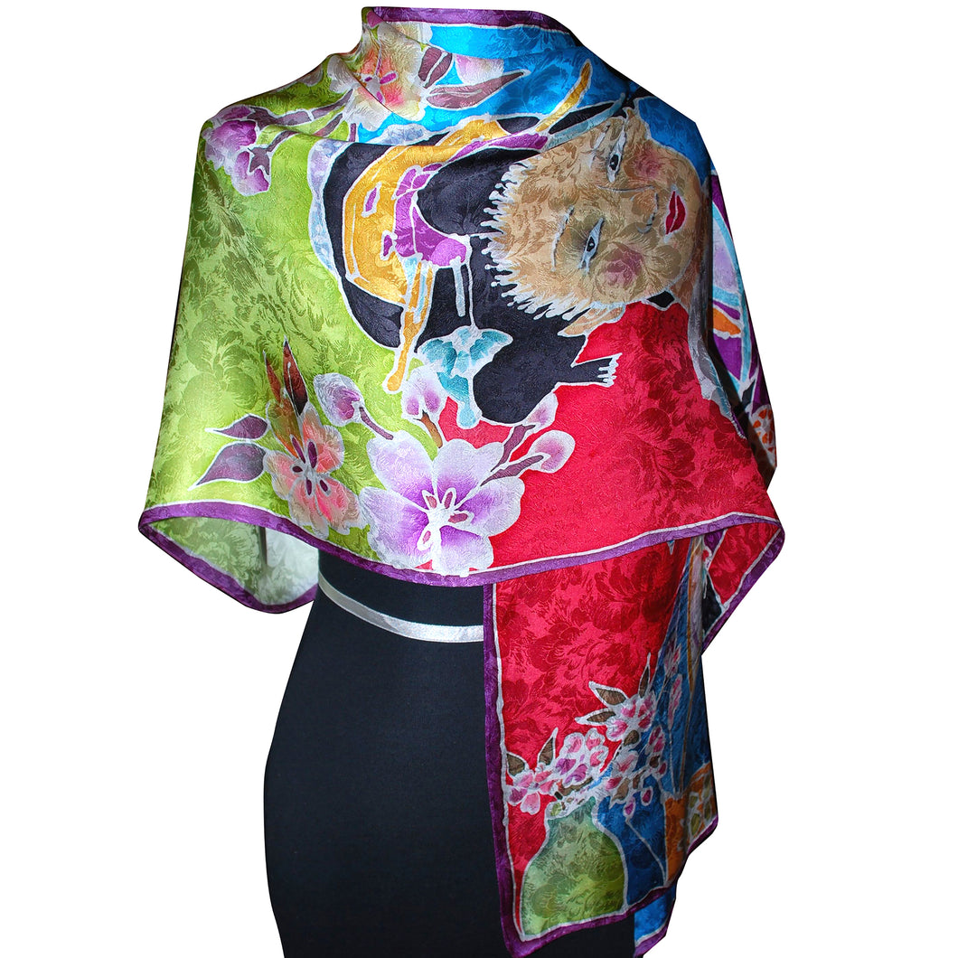 Luxurious Handpainted Japanese Geisha Jacquard Silk Wrap