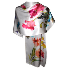 Load image into Gallery viewer, Floral Bouquet with Butterflies Handpainted Silk Wrap/Scarf
