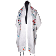 Load image into Gallery viewer, Pomegranate and Birds Machine Embroidered Linen Tallit Prayer Shawl
