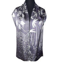 Load image into Gallery viewer, Elegant Handpainted Lavender Gray Asian Pattern Silk Jacquard Scarf
