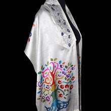 Load image into Gallery viewer, Tree of Life Handpainted Silk Jacquard Prayer Shawl Tallit
