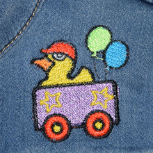 Load image into Gallery viewer, Child’s Embroidered Train Denim Jeans Jacket 5T
