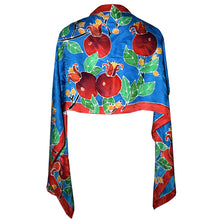 Load image into Gallery viewer, Pomegranates on Blue Jacquard Silk Wrap
