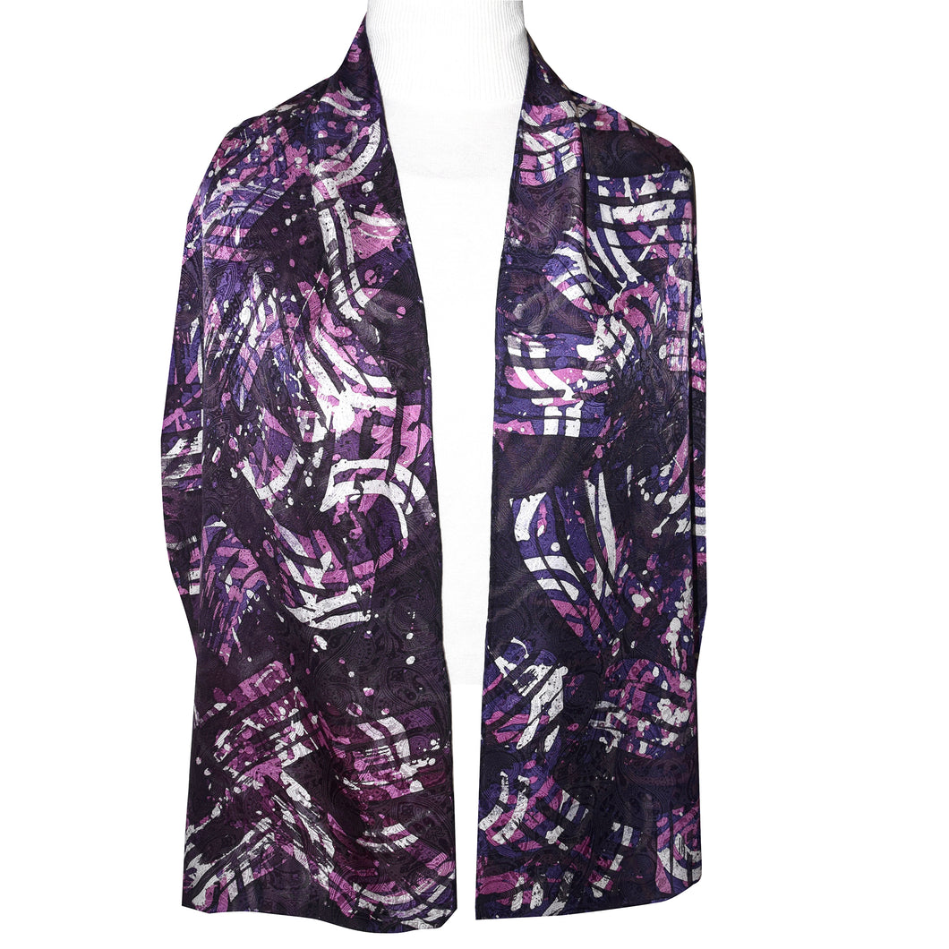 Deep Violet Abstract Hand Painted Jacquard Silk Shawl/Scarf