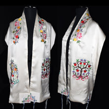 Load image into Gallery viewer, Embroidered Pomegranate Tree of Life Silk Tallit Prayer Shawl
