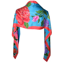 Load image into Gallery viewer, Hand Painted Rose Motif Crepe de Chine Silk Scarf/Shawl
