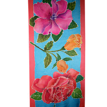 Load image into Gallery viewer, Hand Painted Rose Motif Crepe de Chine Silk Scarf/Shawl
