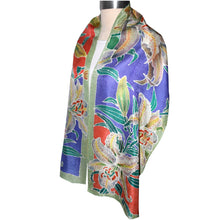Load image into Gallery viewer, Handpainted Tiger Lilies Floral Jacquard Silk Scarf/Shawl
