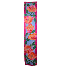 Load image into Gallery viewer, Hand Painted Roses on Blue Charmeuse Silk Scarf
