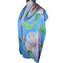 Load image into Gallery viewer, Luxurious Handpainted Hibiscus Floral Charmeuse Silk Scarf/Shawl
