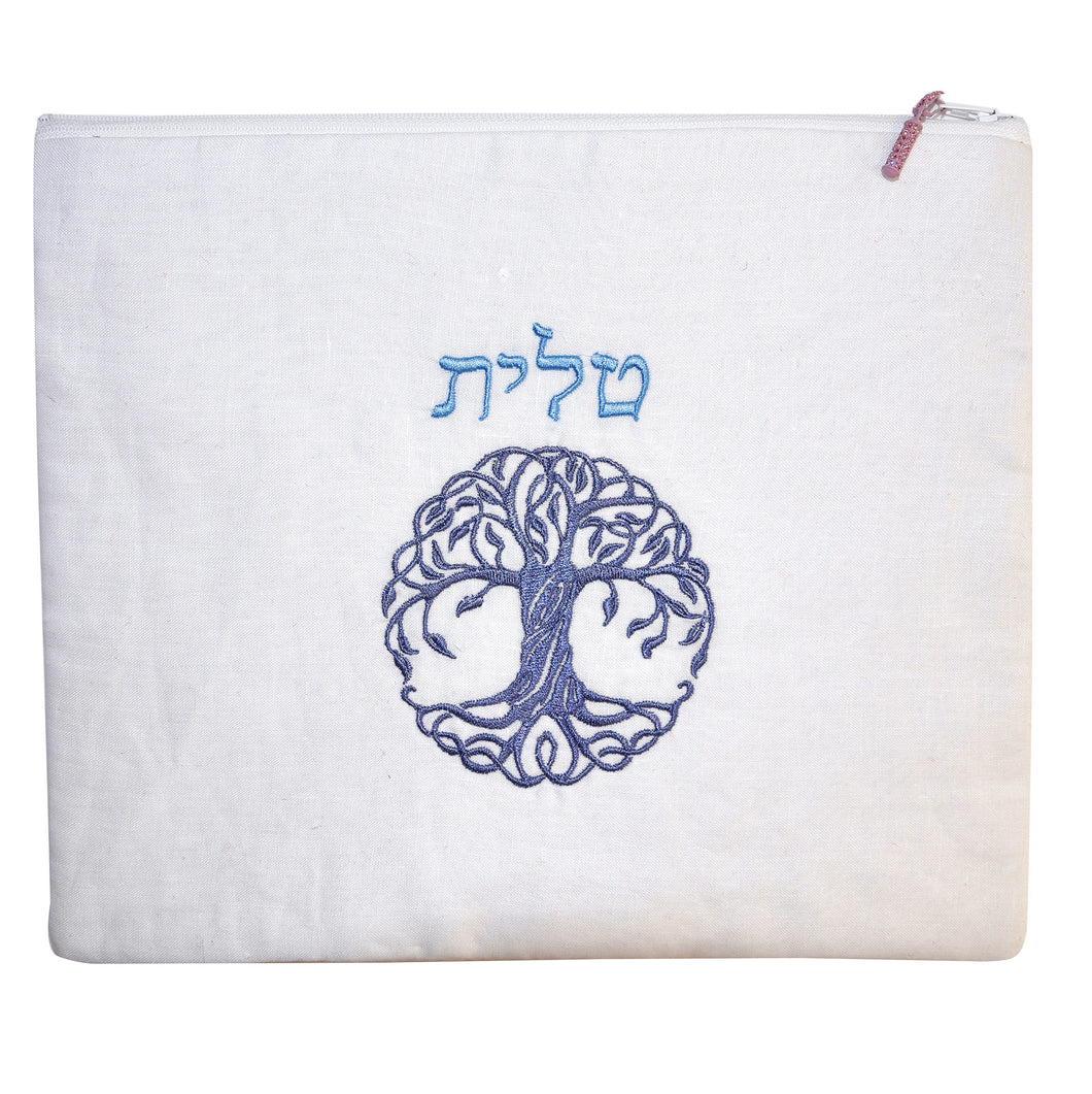 White Silk Dupioni Tallit Prayer Shawl Bag with Rhinestone Tassle