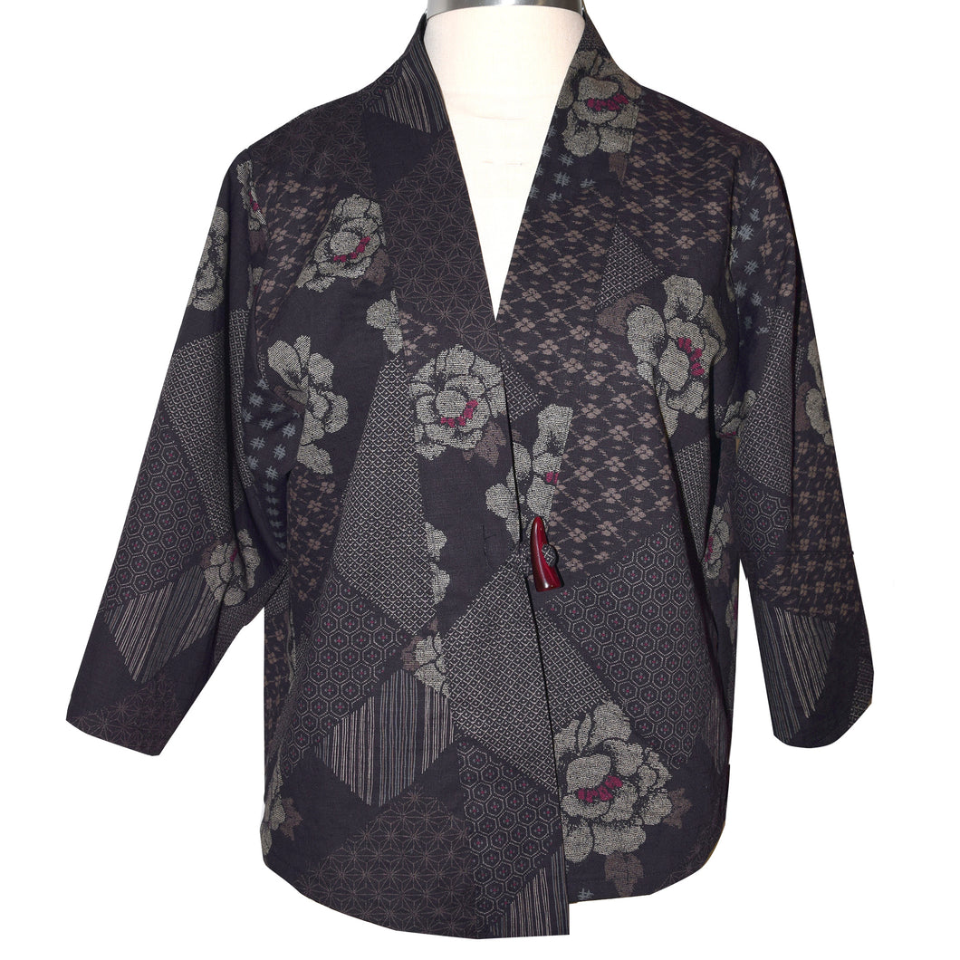 Stunning Handcrafted Deep Purple Print Japanese Cotton Kimono Jacket