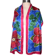 Load image into Gallery viewer, Hand Painted Roses on Jacquard Silk Scarf/Shawl
