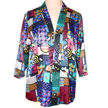 Load image into Gallery viewer, Gorgeous Silk Charmeuse Kimono Jacket in Geometric Printed Multicolor Pattern
