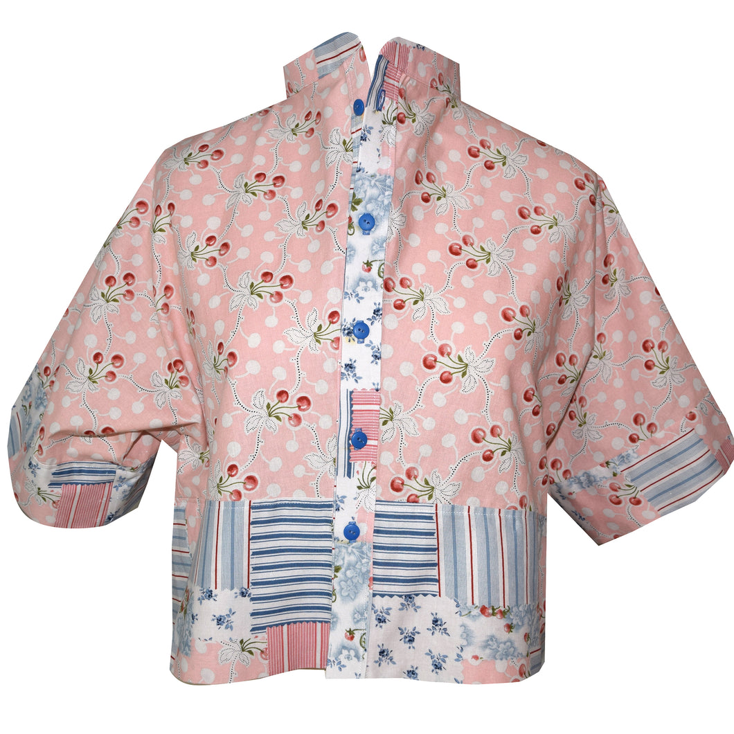 Charming One of a Kind Pink Patchwork Print Cotton Loosefitting Top