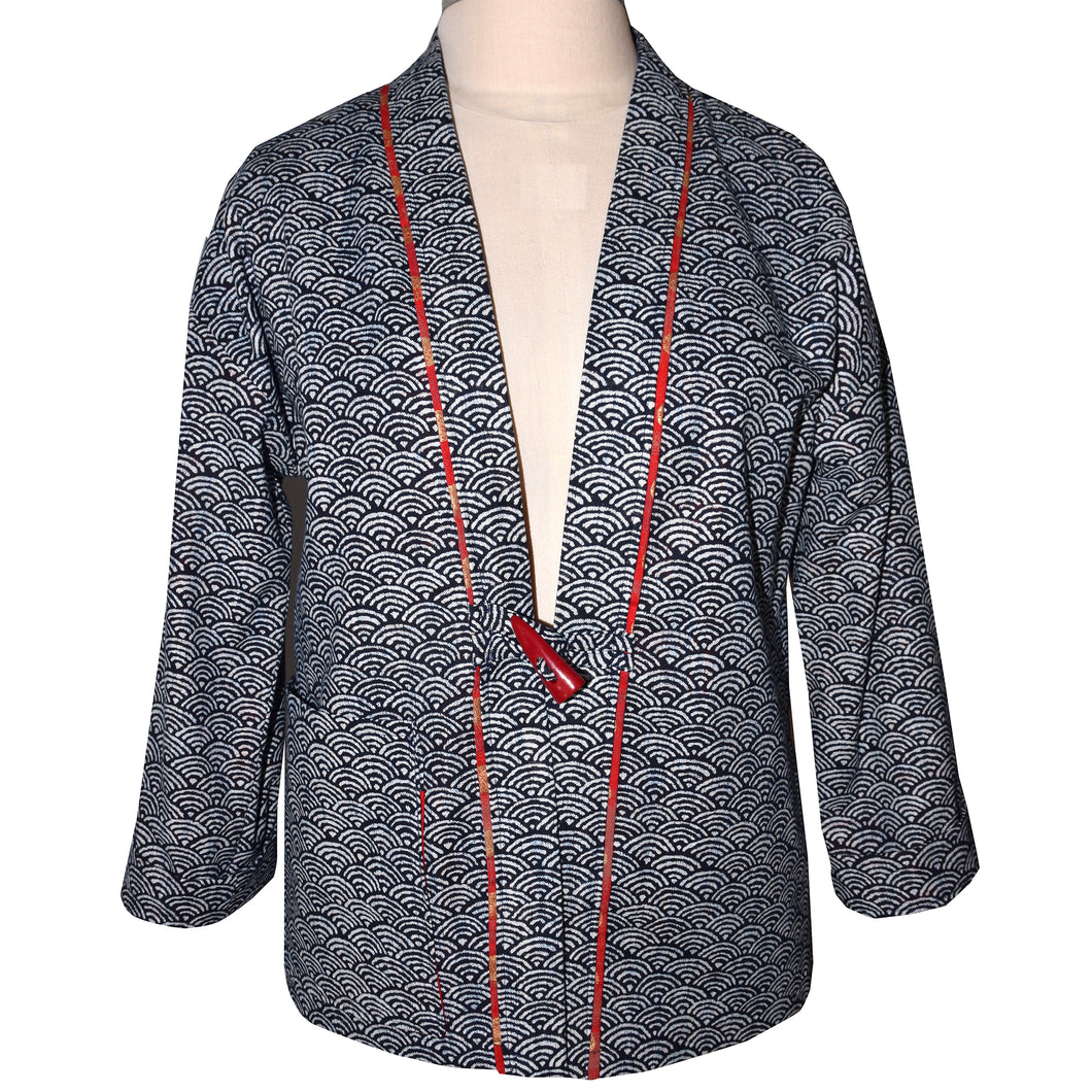 One of a Kind Indigo Cotton Kimono Jacket with Toggle Button