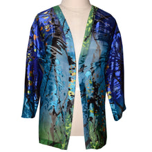 Load image into Gallery viewer, Elegant Blue Green Devore Chiffon Kimono Jacket
