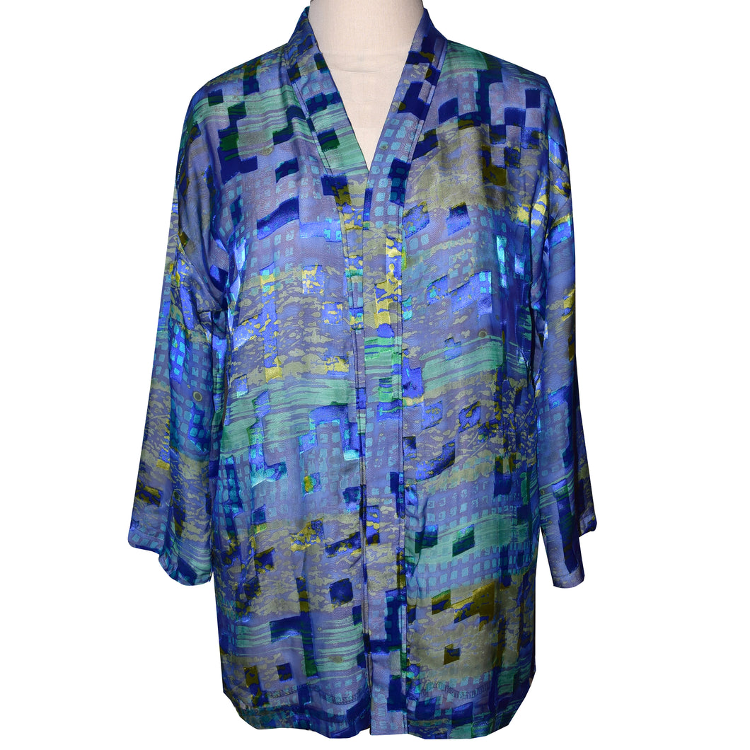 Exquisite Royal Blue Lime Green Silk Kimono Jacket