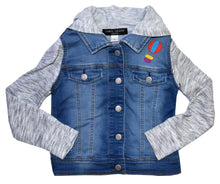 Load image into Gallery viewer, Embroidered Airplane Child’s Jeans Jacket with Cat Hood  5T
