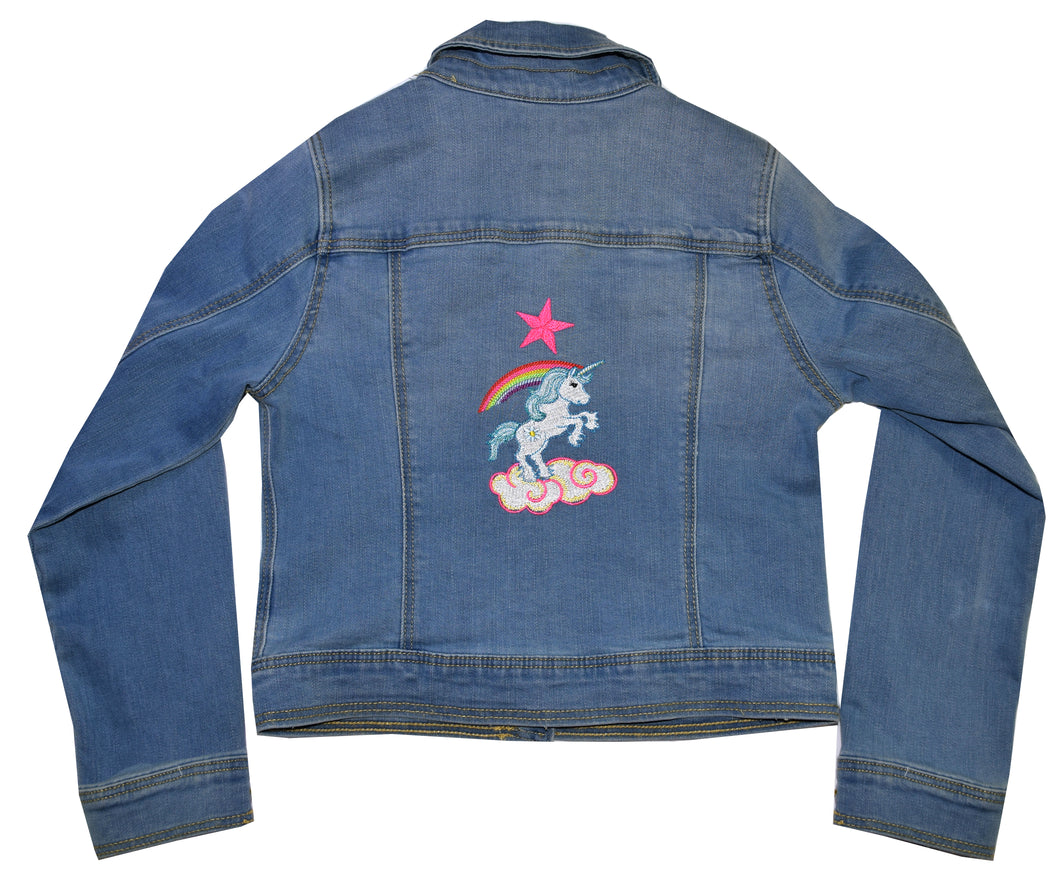 Adorable Embroidered Unicorn and Rainbow Denim Jeans Jacket
