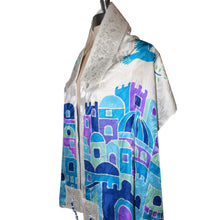 Load image into Gallery viewer, Turquoise and Blue Jerusalem Hand Painted Tallit Prayer Shawl
