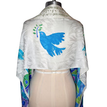 Load image into Gallery viewer, Jerusalem Celestial Blue, Green and Violine Handpainted Silk Tallit Prayer Shawl
