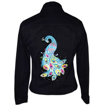 Load image into Gallery viewer, Embroidered Peacock Black Denim Stretch Jacket S
