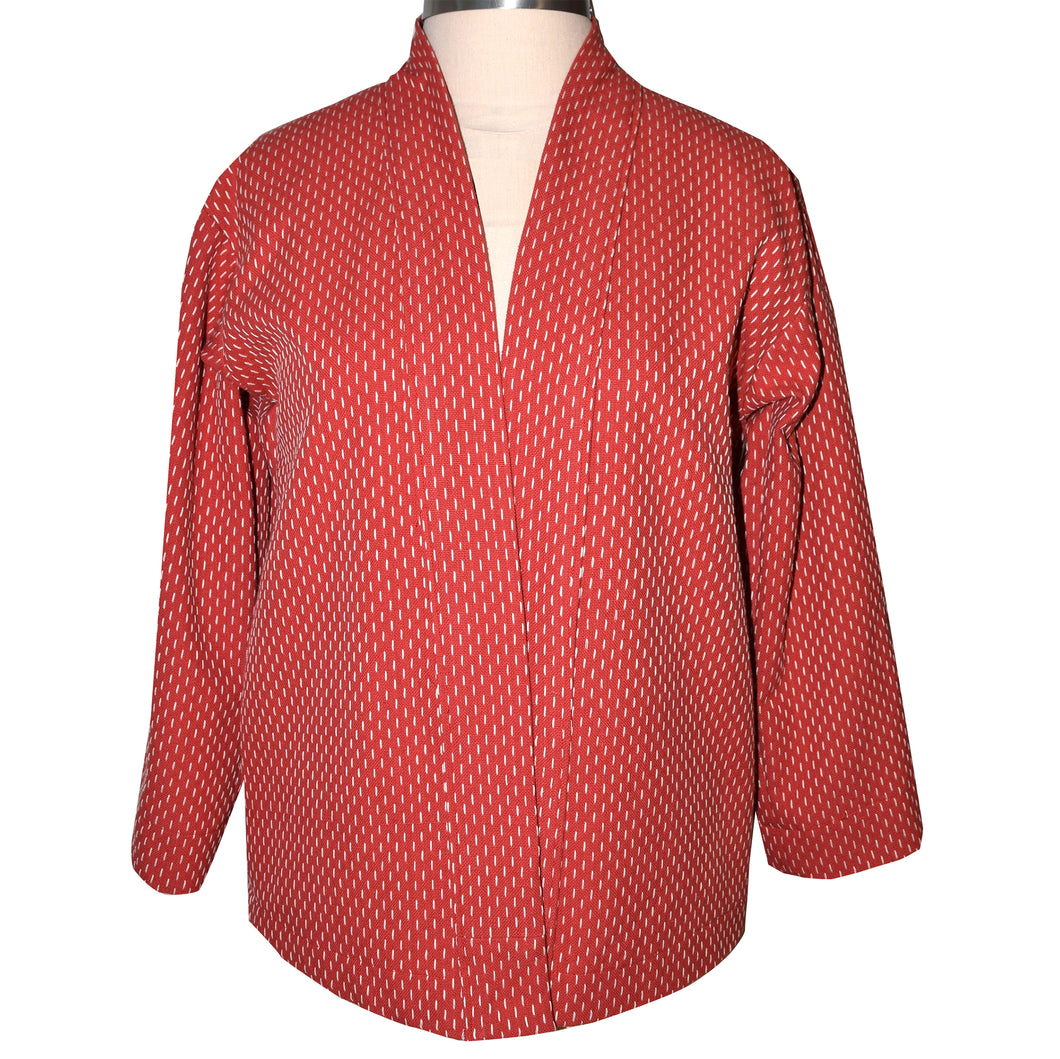 Luscious Tangerine Red with White Thread Textured Kimono Jacket