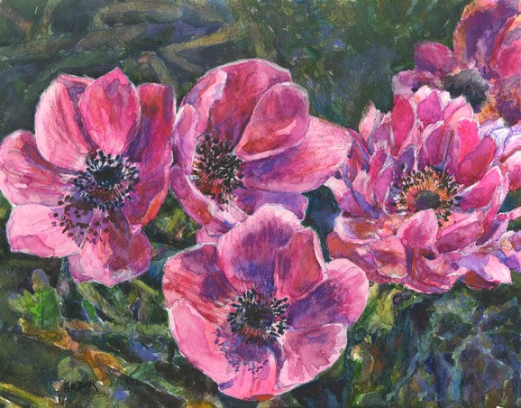 Anemones Pastel with Watercolor