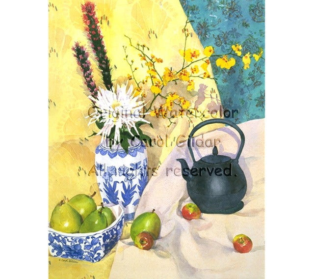 Oriental Tea with Pears Watercolor